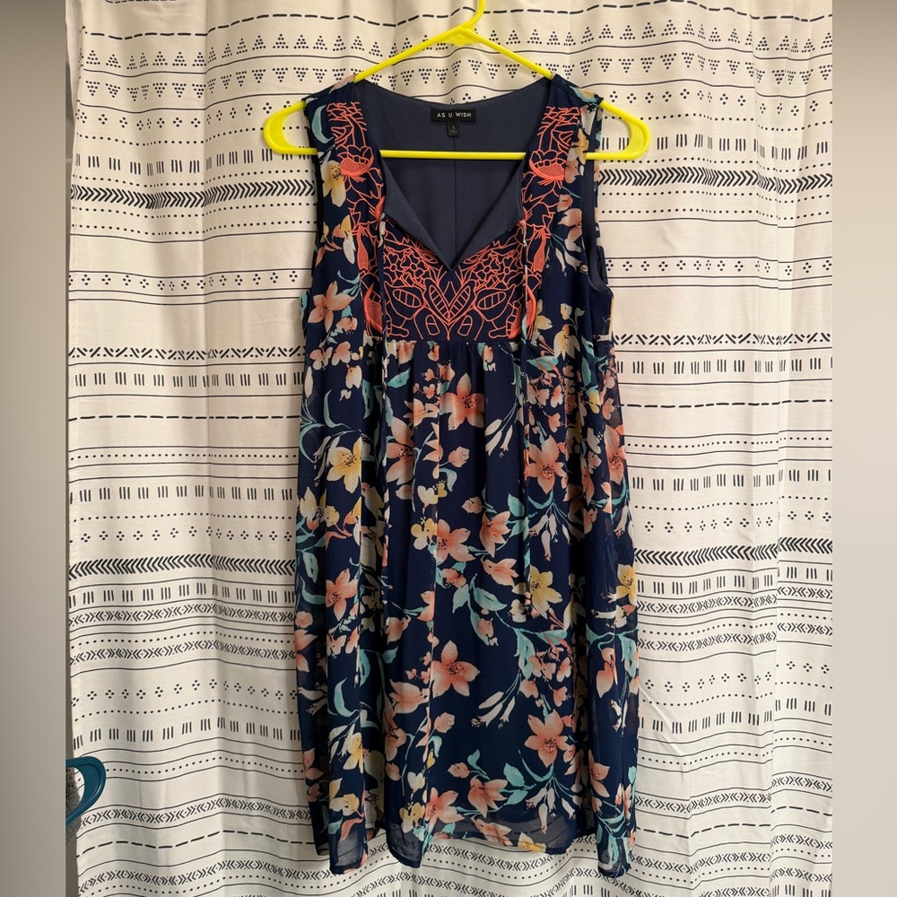 As U Wish Navy and Coral Dress